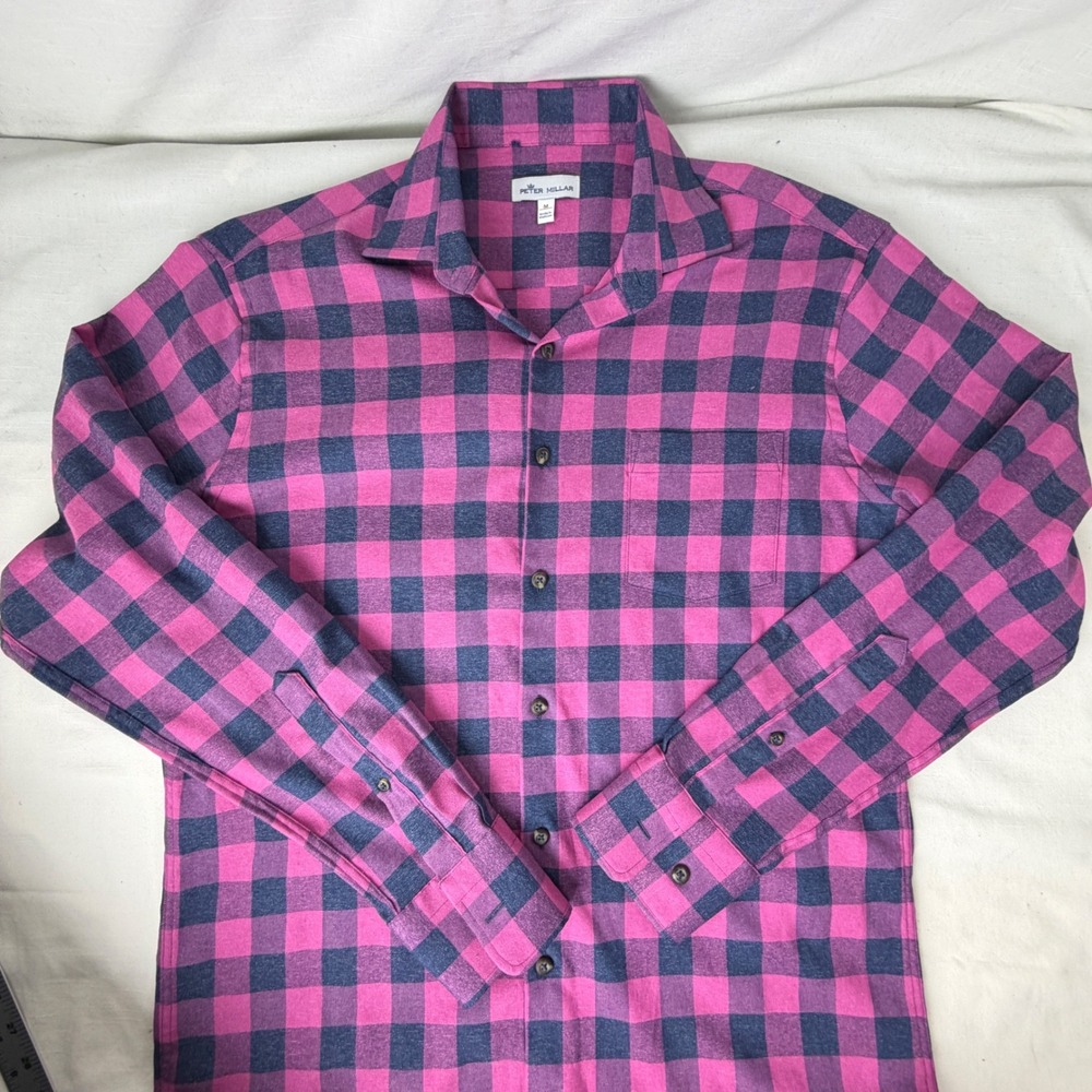 Peter Millar Women Buffalo Plaid Long Sleeve Button Down Shirt Top Pink Navy M